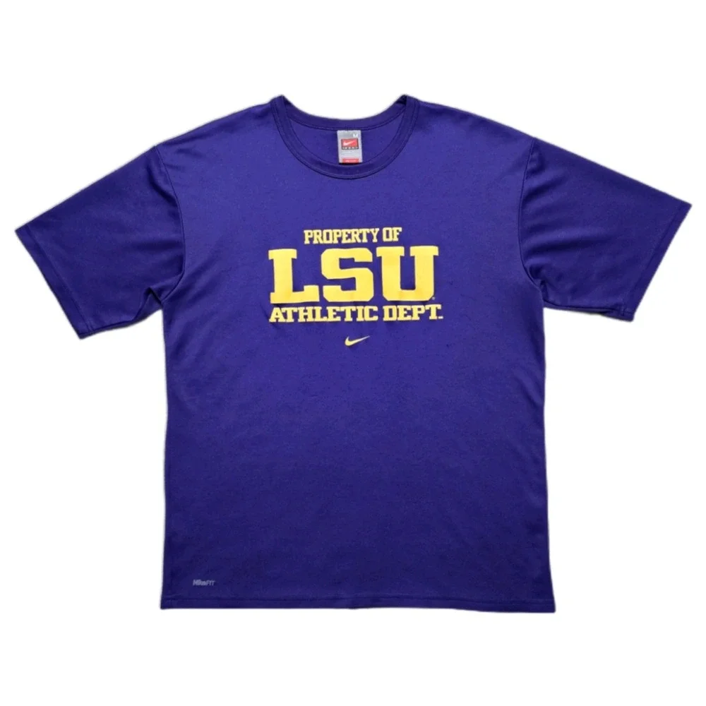 Y2K VTG LSU Tigers Nike Dri Fit Center Swoosh T-Shirt Mens M‎ Purple Nike-Fit